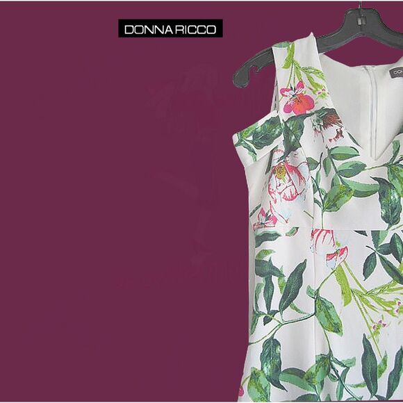 DONNA RICCO NEW Romantic Floral Cold Shoulder V-Neck Sheath Dress 10 - Picture 4 of 12